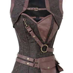 Steampunk Brown Overbust Corset with Shrug, Harness & Utility Belt