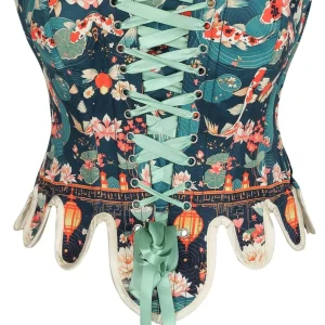 Koi Pond Brocade Corset with Dual Lacing and Scalloped Hem
