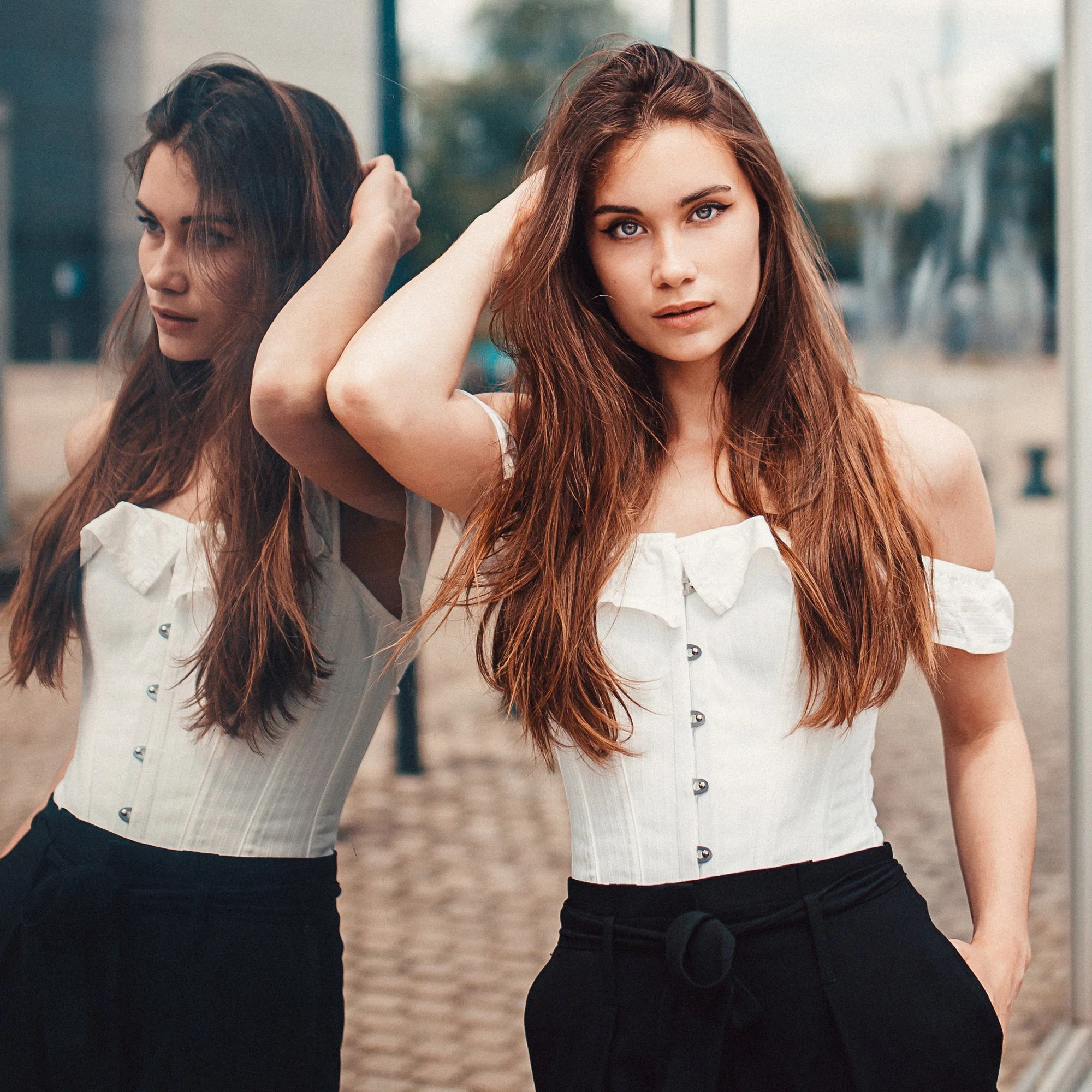 Haut corset droit coton avec manches à épaules dénudées Blanc – Image 9