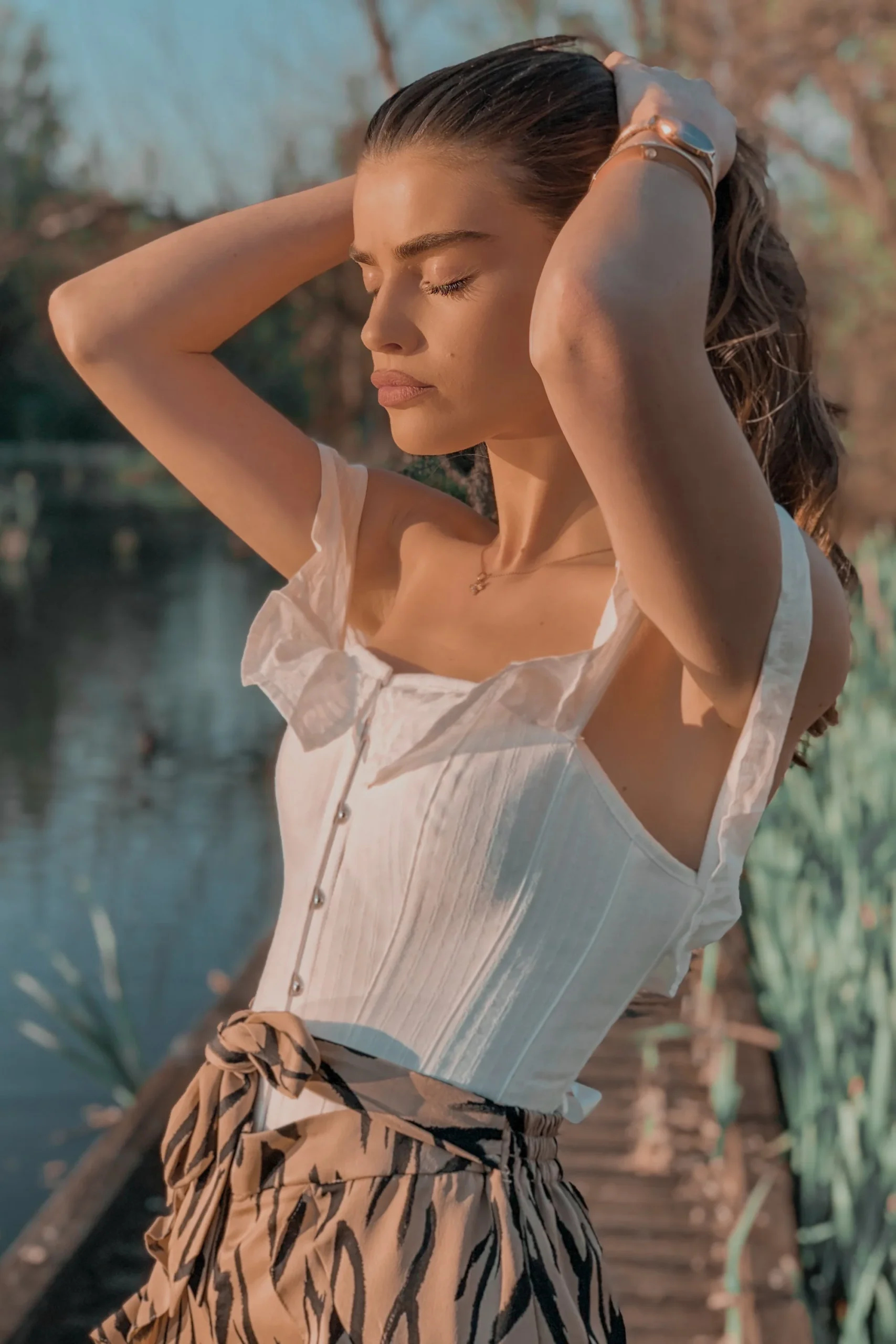 Haut corset droit coton avec manches à épaules dénudées Blanc – Image 4