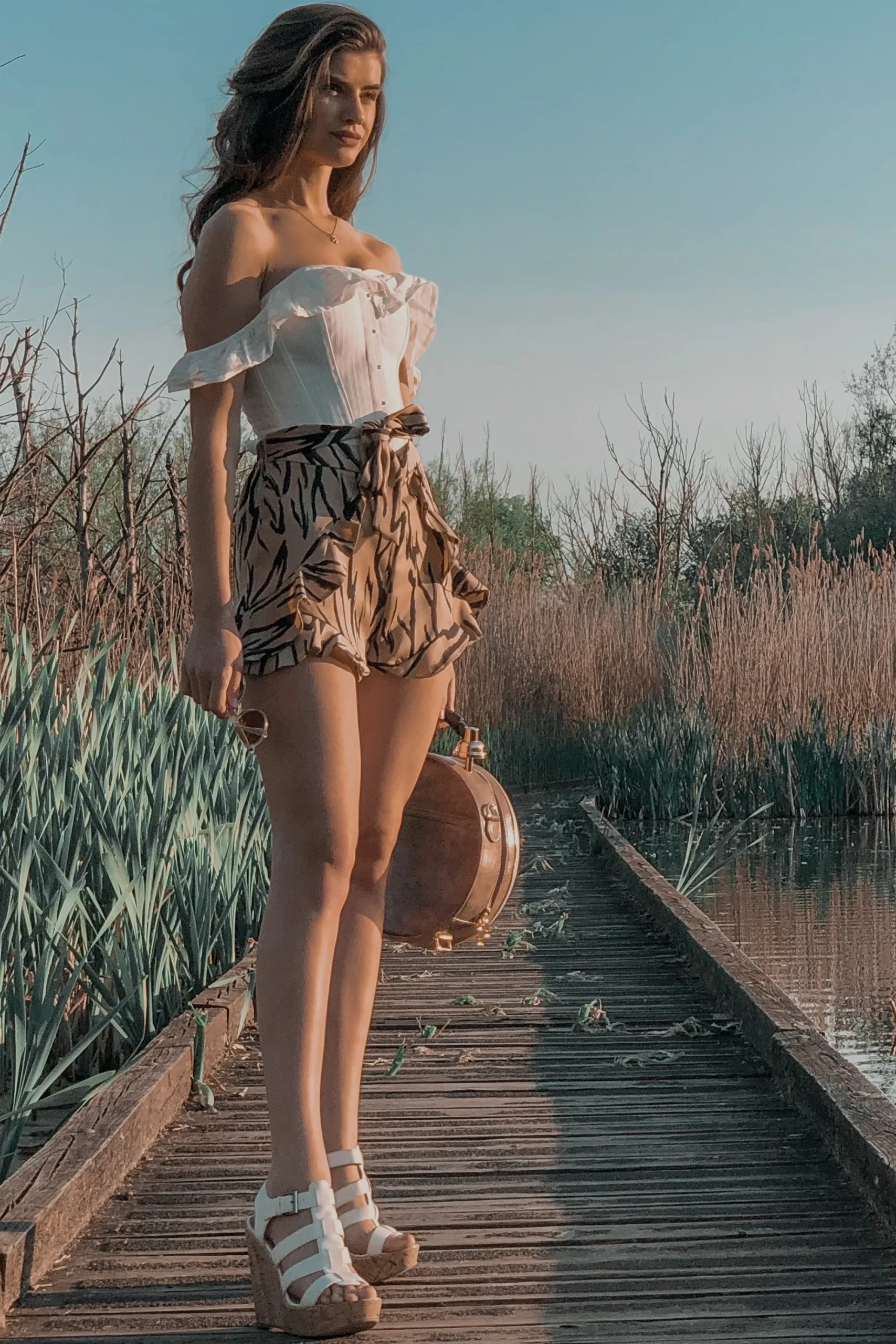 Haut corset droit coton avec manches à épaules dénudées Blanc – Image 5