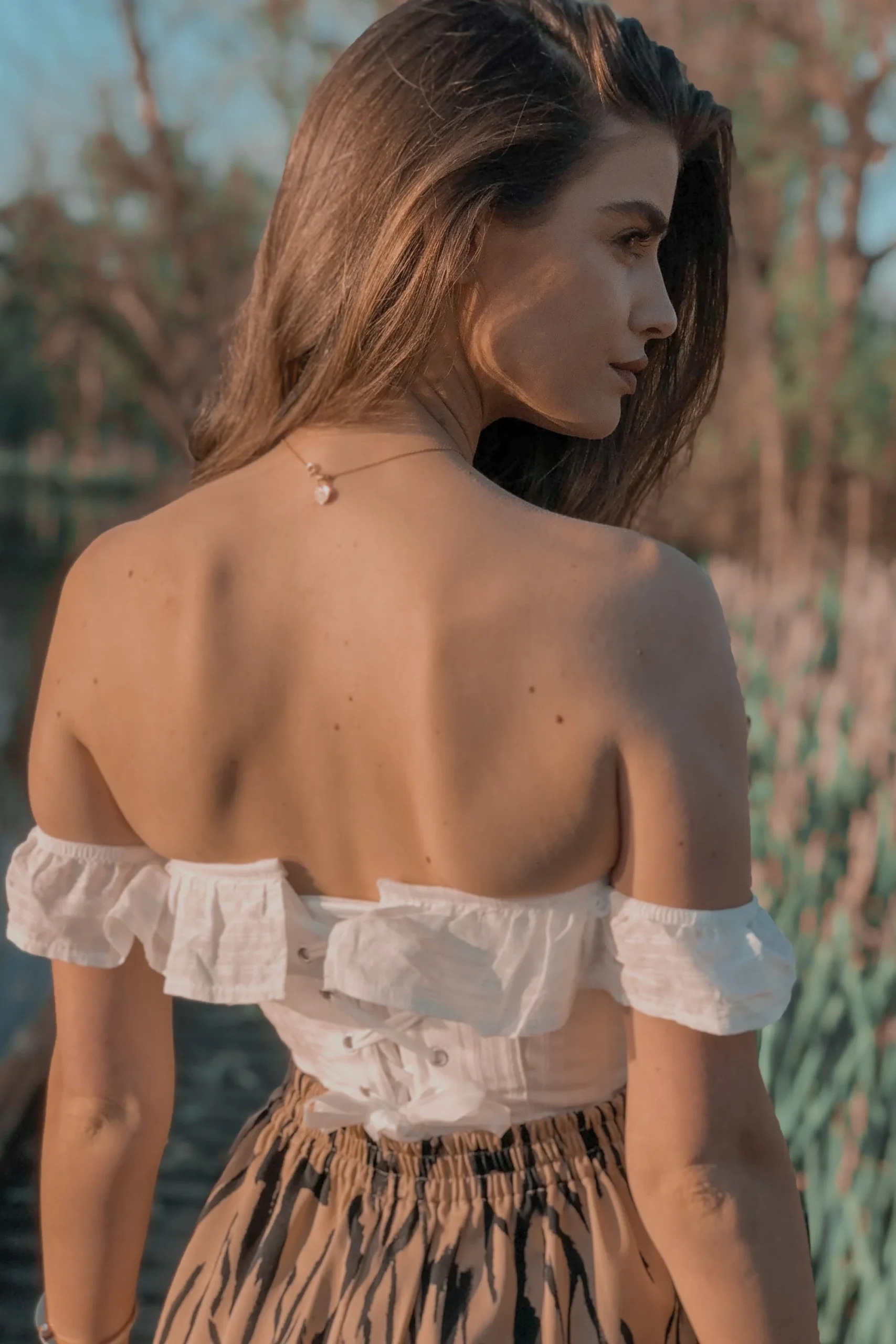 Haut corset droit coton avec manches à épaules dénudées Blanc – Image 3