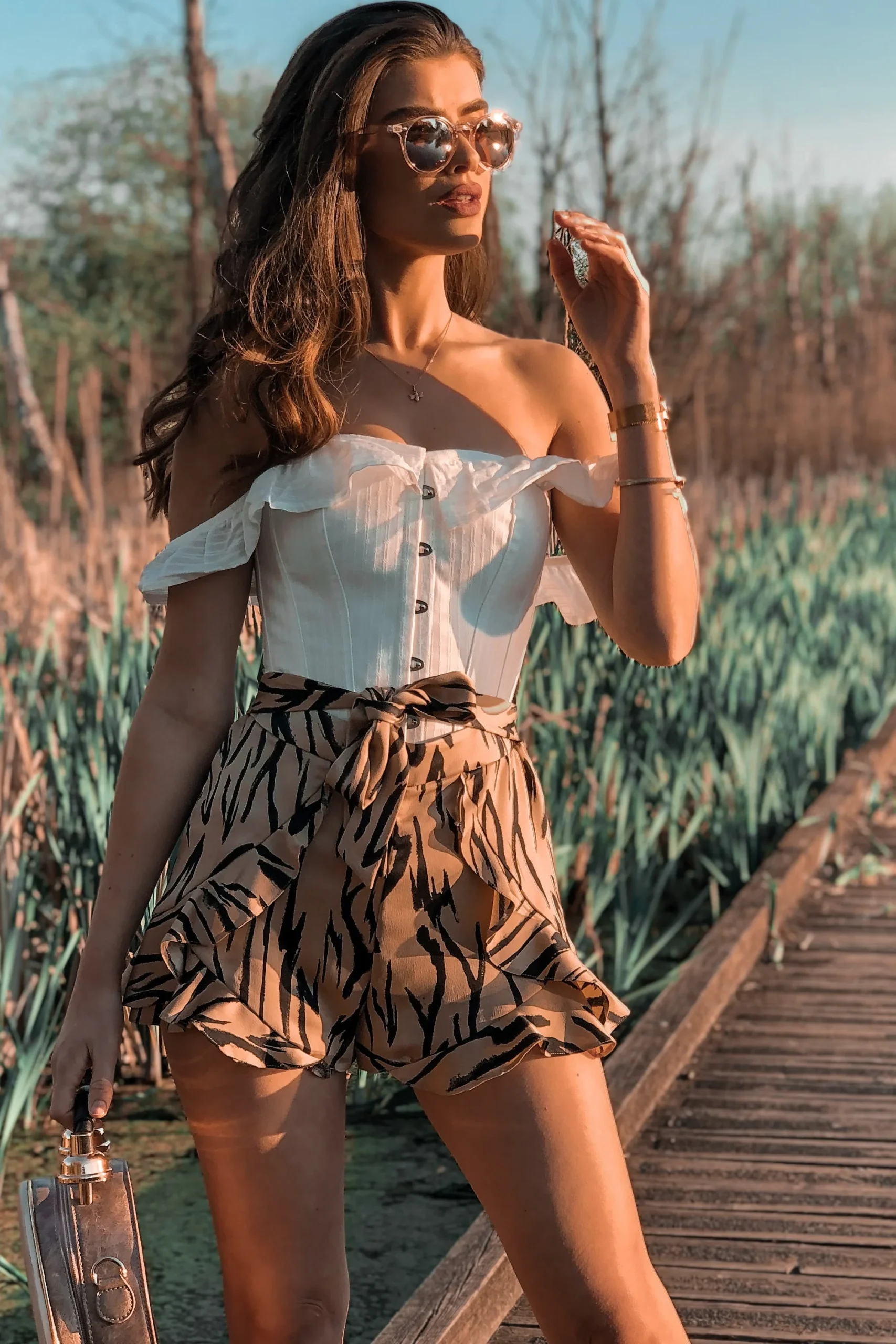 Haut corset droit coton avec manches à épaules dénudées Blanc – Image 7