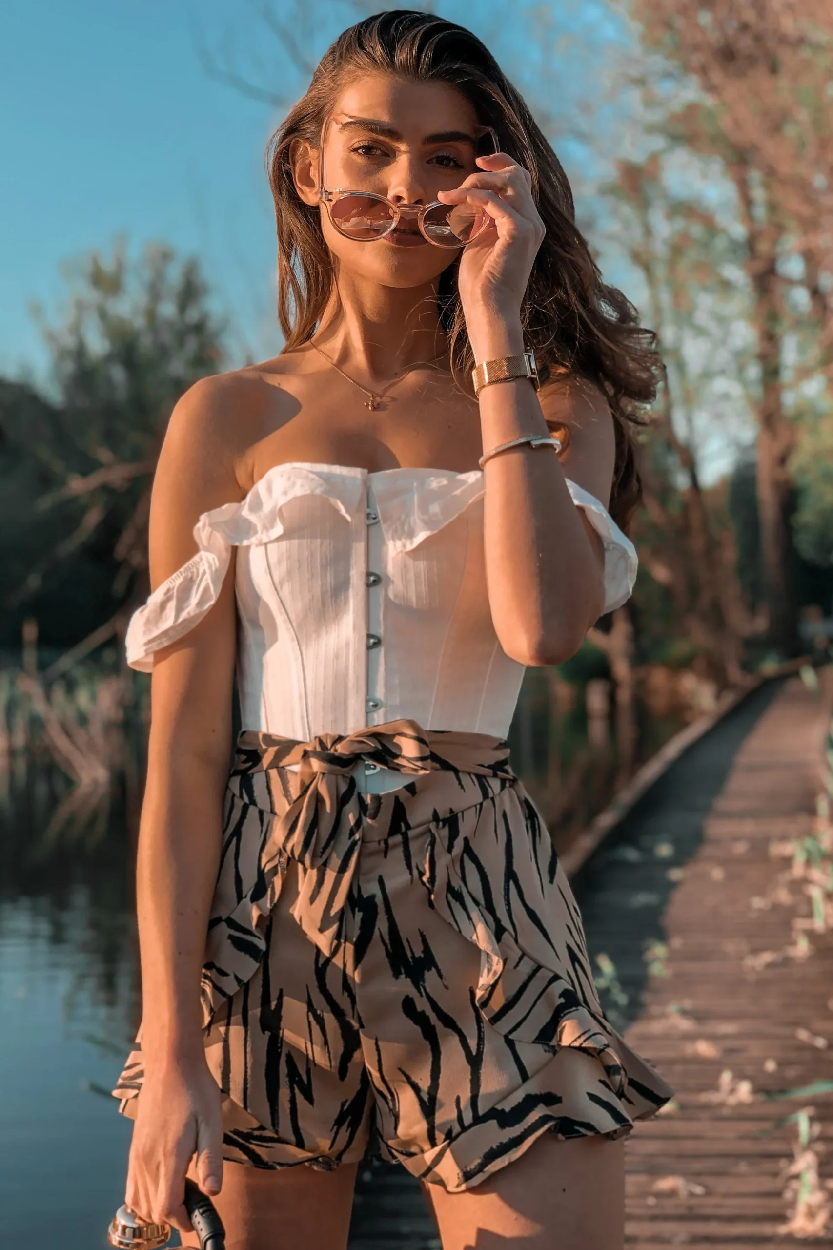 Haut corset droit coton avec manches à épaules dénudées Blanc – Image 8