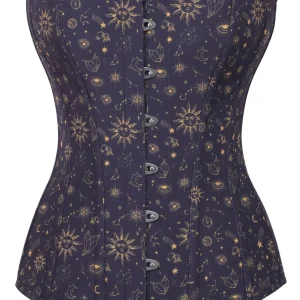 Corset bustier long imprimé galaxie mystique indigo et doré