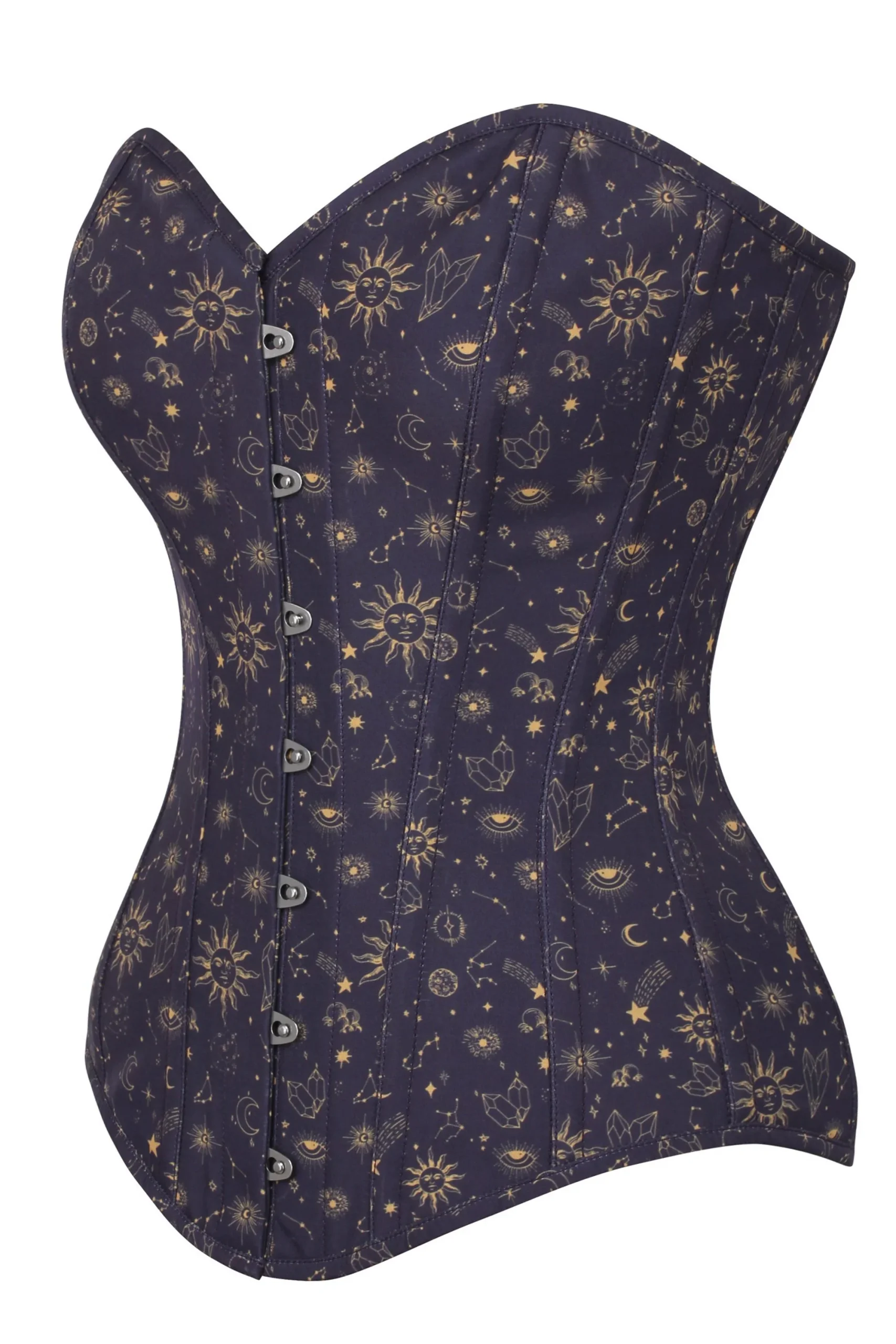 Corset bustier long imprimé galaxie mystique indigo et doré – Image 3