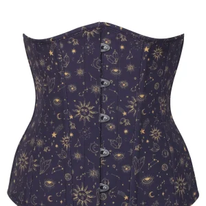 Corset serre-taille long imprimé galaxie mystique indigo et doré