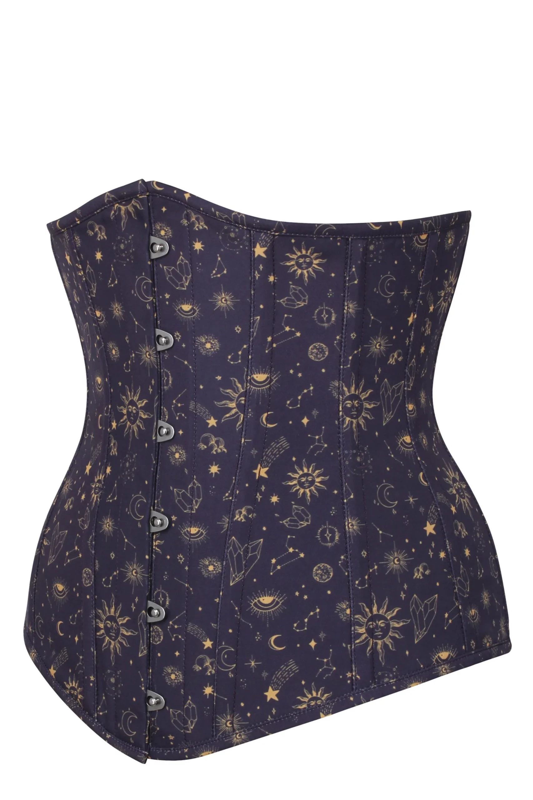 Corset serre-taille long imprimé galaxie mystique indigo et doré – Image 3
