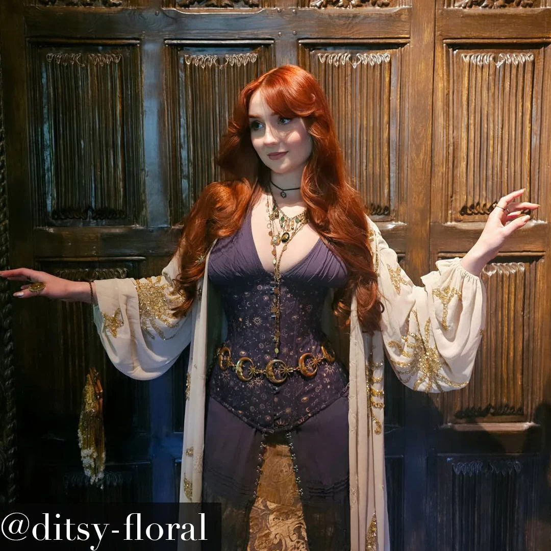 Corset serre-taille long imprimé galaxie mystique indigo et doré – Image 4