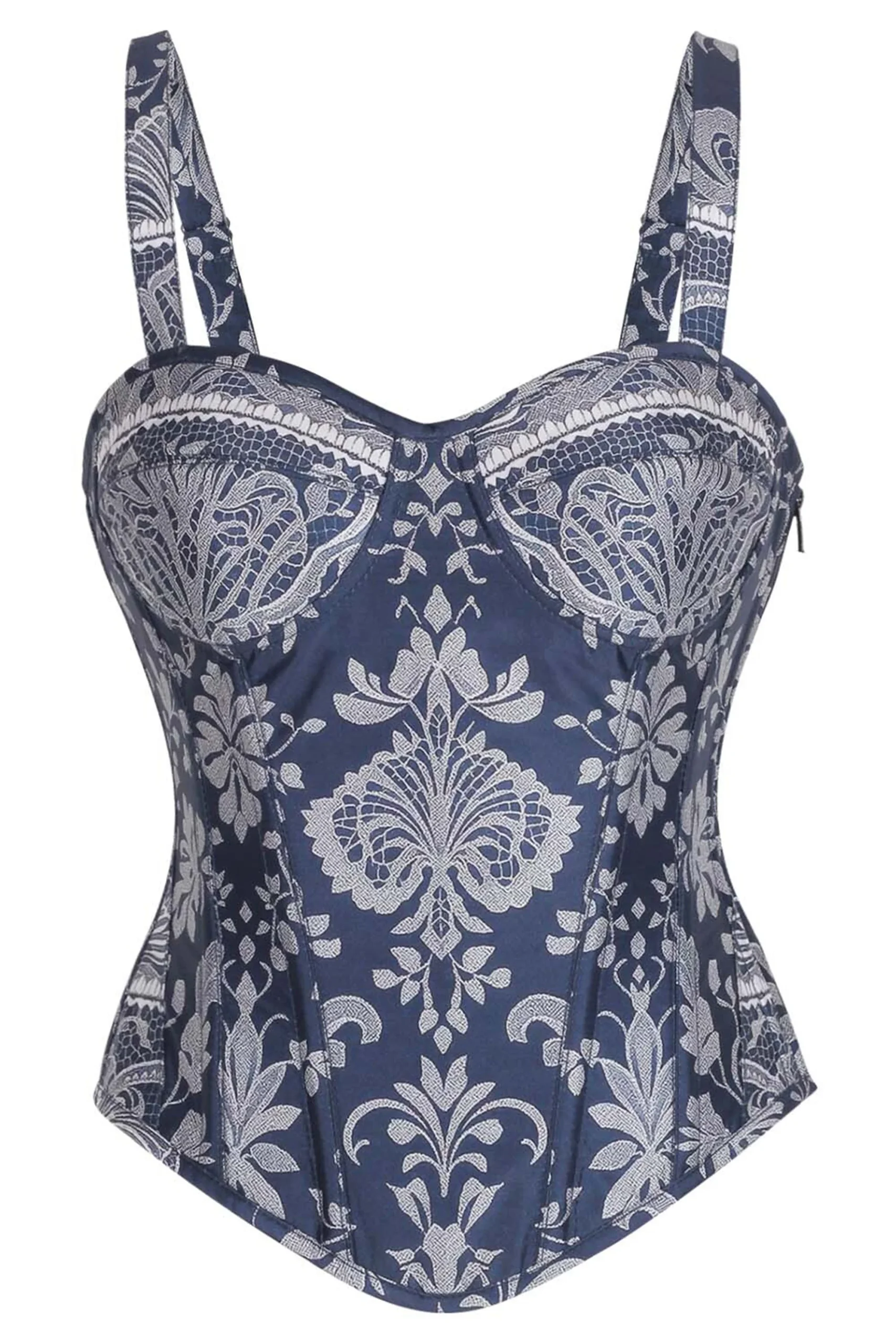 Midnight Elegance Brocade Shoulder Strap Corset
