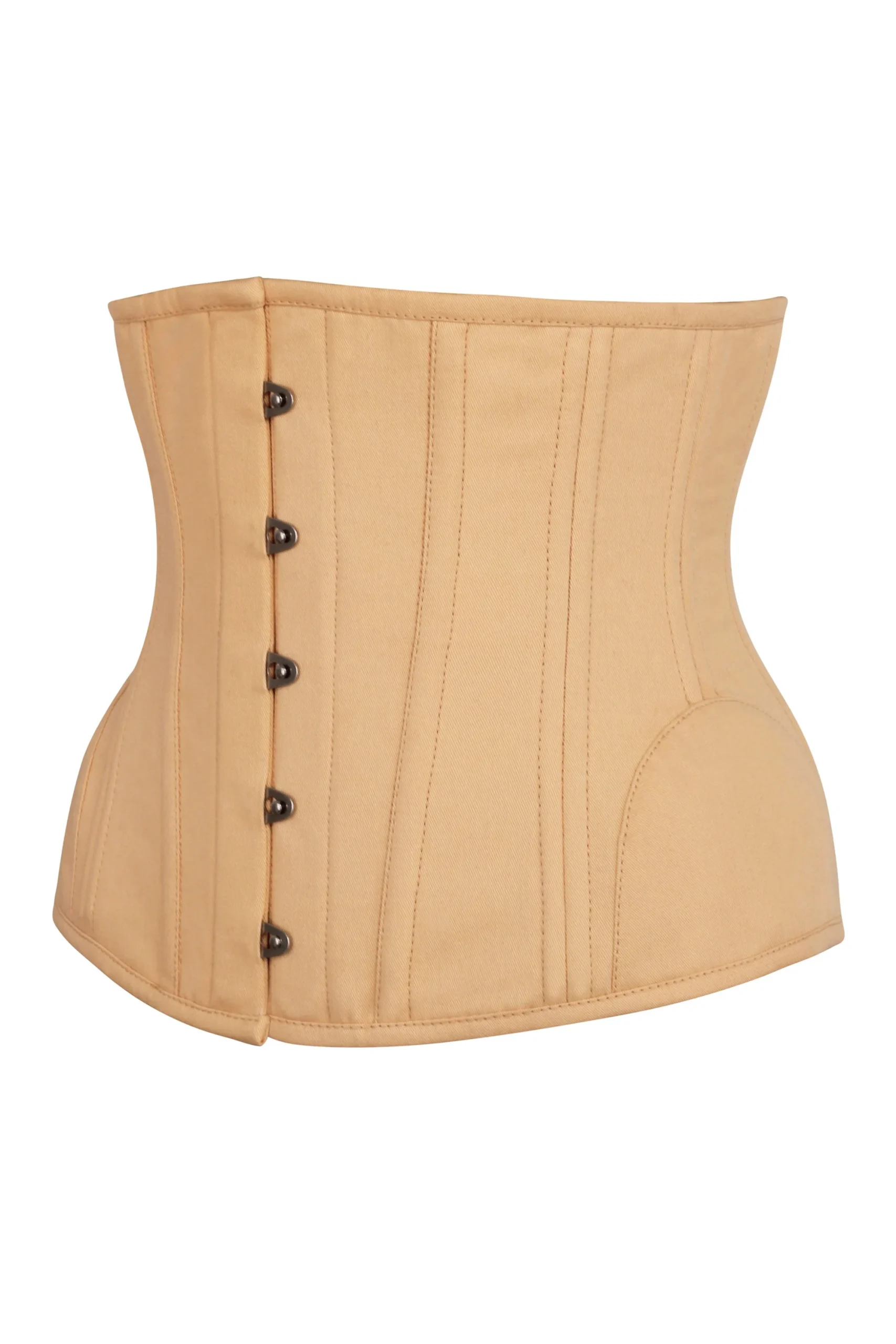 Underbust Waist Trainer In Beige Cotton Twill -Curved Hem And Hip Panels – Image 3