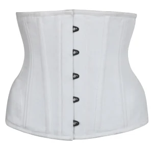 Underbust Waist Trainer In White Cotton Twill -Curved Hem And Hip Panels