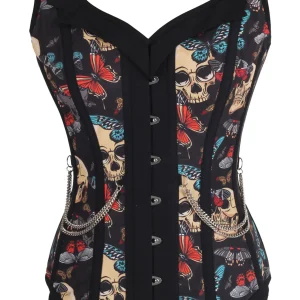 Buttefly and Skull Print Waistcoat Corset
