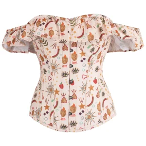 Cotton Print Sleeved Corset Top
