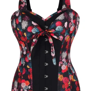 Vintage Styled Floral Print Corset Overbust