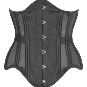 Black Brocade Underbust Corset with Mesh Panels