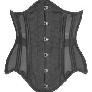 Black Brocade Underbust Corset with Mesh Panels