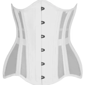 Longline Cotton and Mesh Underbust Corset in White