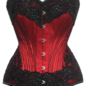 Red and Black Couture Overbust Corset with Lace Overlay