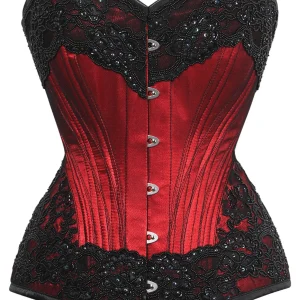 Red and Black Couture Overbust Corset with Lace Overlay