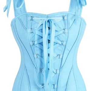 Vintage Inspired Overbust Corset With Shoulder Straps in Open Air Blue