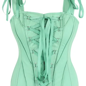 Vintage Inspired Overbust Corset With Shoulder Straps in Mistletoe Green