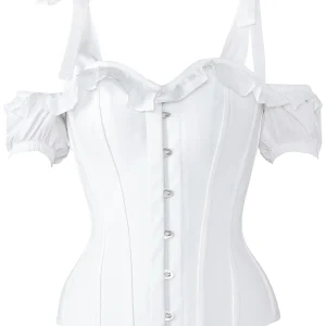 White Cotton Overbust With Sleeves And Shoulder Straps