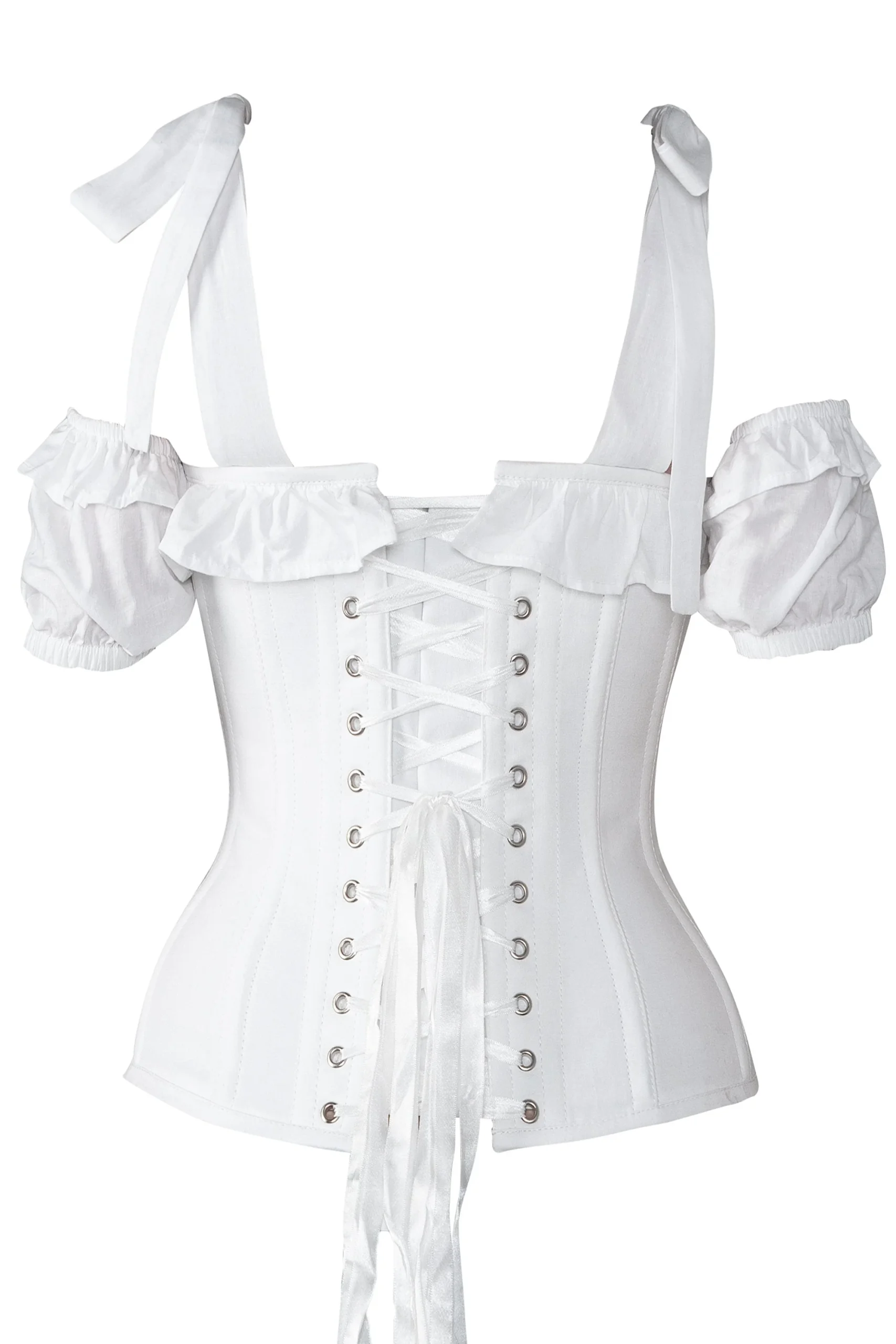 White Cotton Overbust With Sleeves And Shoulder Straps – Image 8