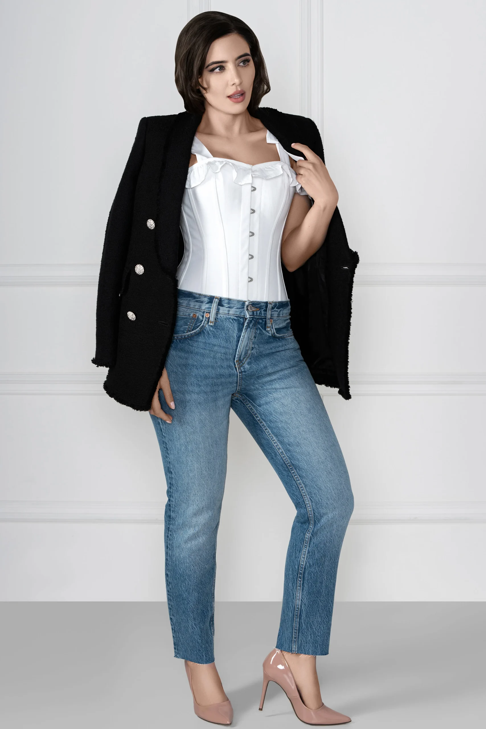 White Cotton Overbust With Sleeves And Shoulder Straps – Image 4