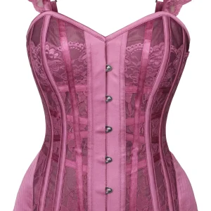 Lingerie Inspired Hot Plum Overbust Corset With Shoulder Straps