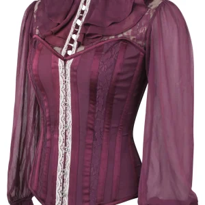 CORSET CHEMISE PRUNE FONCÉ À MANCHES BOUFFANTES