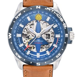 Montre Automatique Bleu Cuir marron A8-100ED-668109