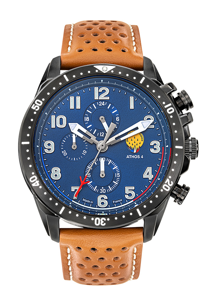 Montre Chronographe Cadran Bleu Cuir Marron A4-100C-668133