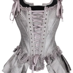 Silver Historically Inspired Corset Overbust with Bustle