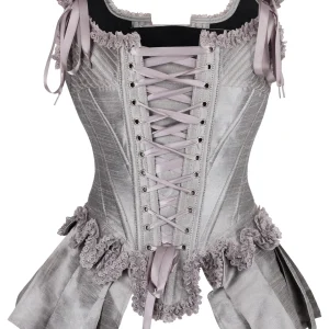 Silver Historically Inspired Corset Overbust with Bustle