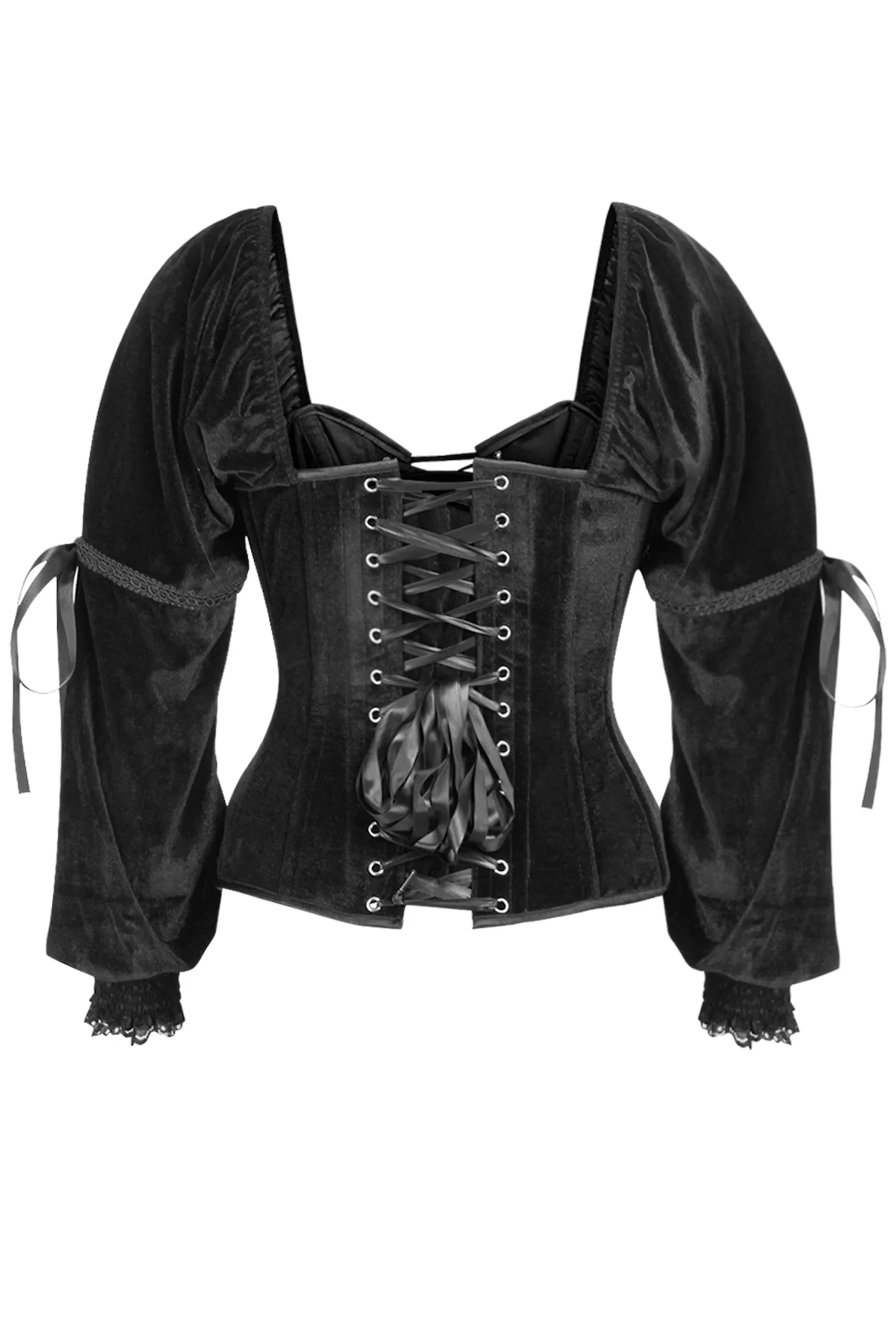Sleeved Overbust Corset with Front and Rear Lacing in Black – Image 2