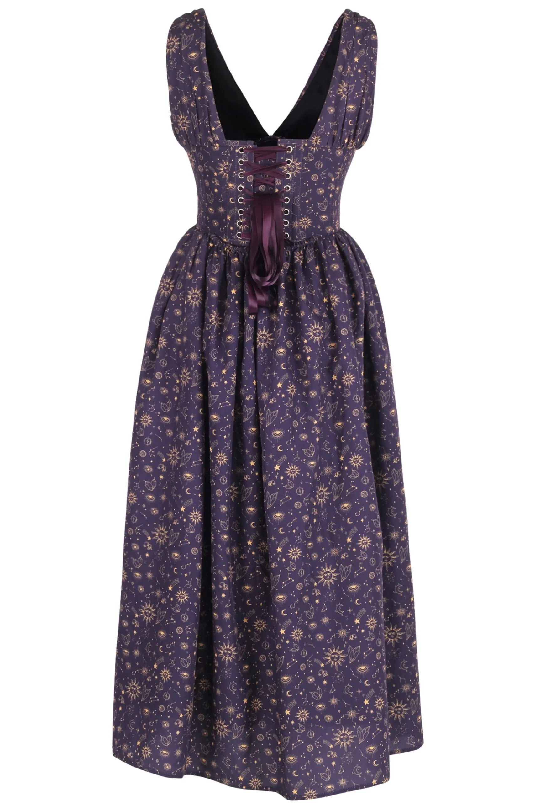 Indigo and Gold Astronomy Print Corset Dress – Image 2