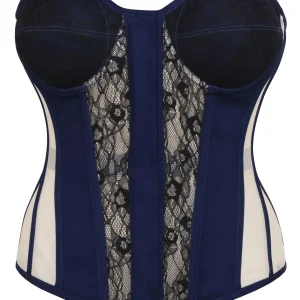 Adelia Beacon Blue Viscose and Lace Overbust Corset with Cups