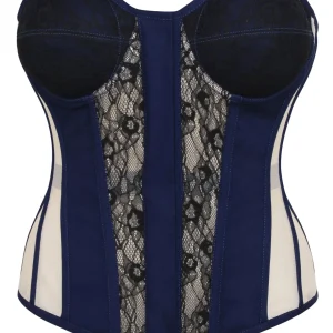 Adelia Beacon Blue Viscose and Lace Overbust Corset with Cups