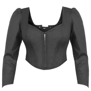 Top Corset Theodora Noir en Coton Stretch à Manches Longues