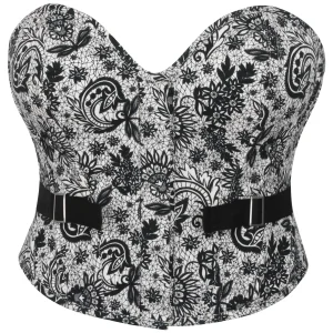 Luella Corset à baldaquin avec laçage en éventail en coton imprimé couleur blanc cassé