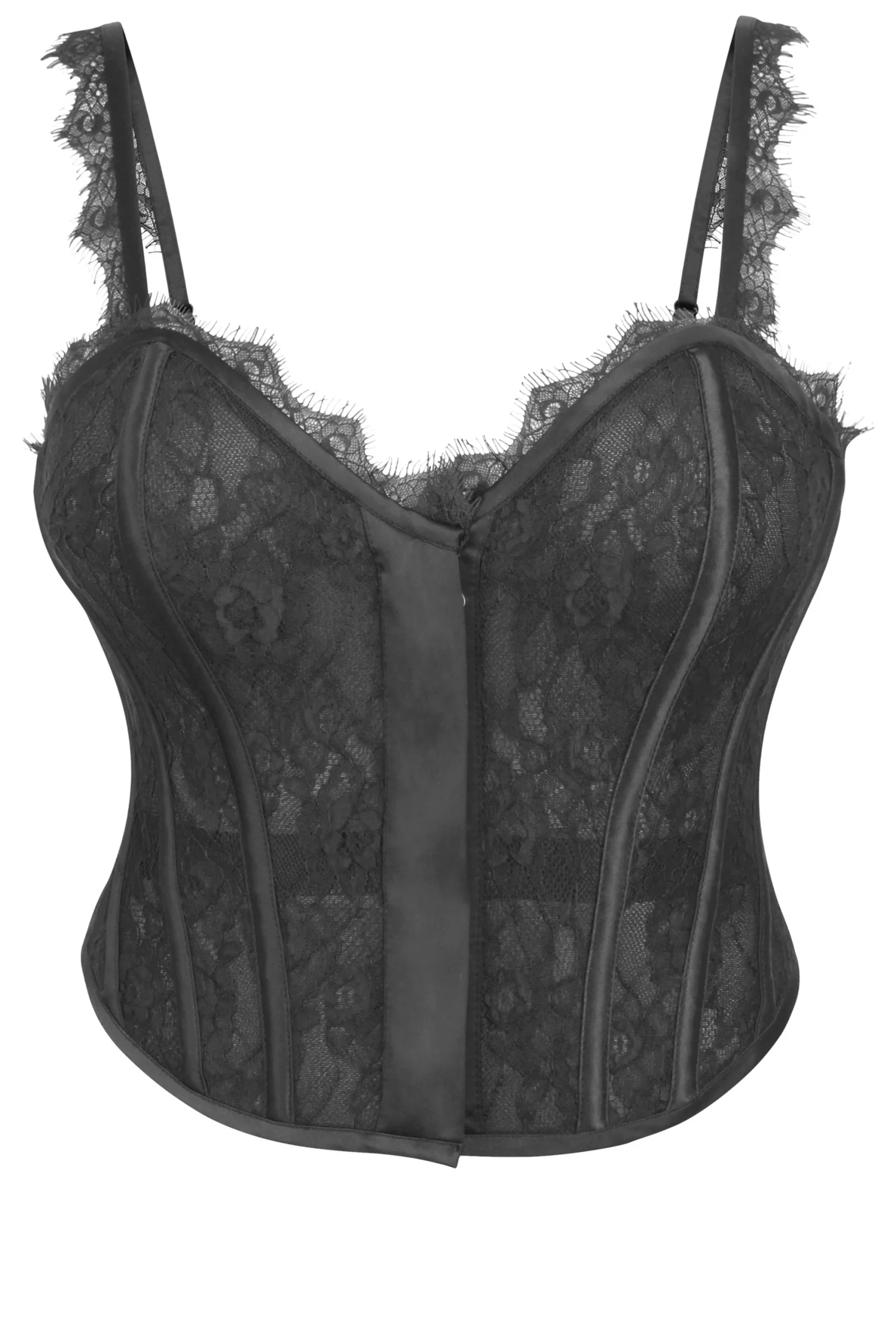 Dorothea Corset surbout en satin et dentelle noir avec bretelles spaghetti