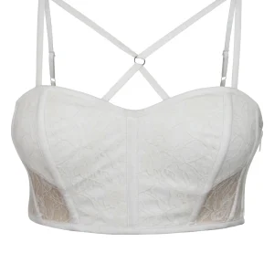 Lena Whisper White Viscose and Lace Corseted Bralette with Strapping Detail
