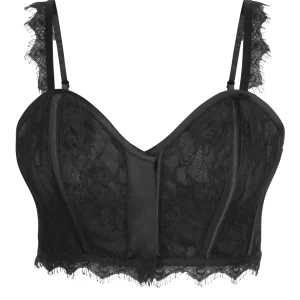 Marjorie Bralette corsetée en satin et dentelle noirs