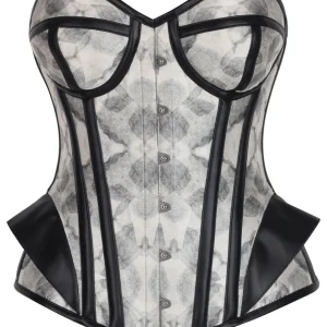 Shadow Grey Overbust Corset with Faux Leather Trim
