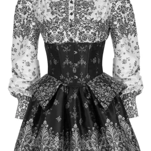 Baroque Elegance Black & White Corset Dress
