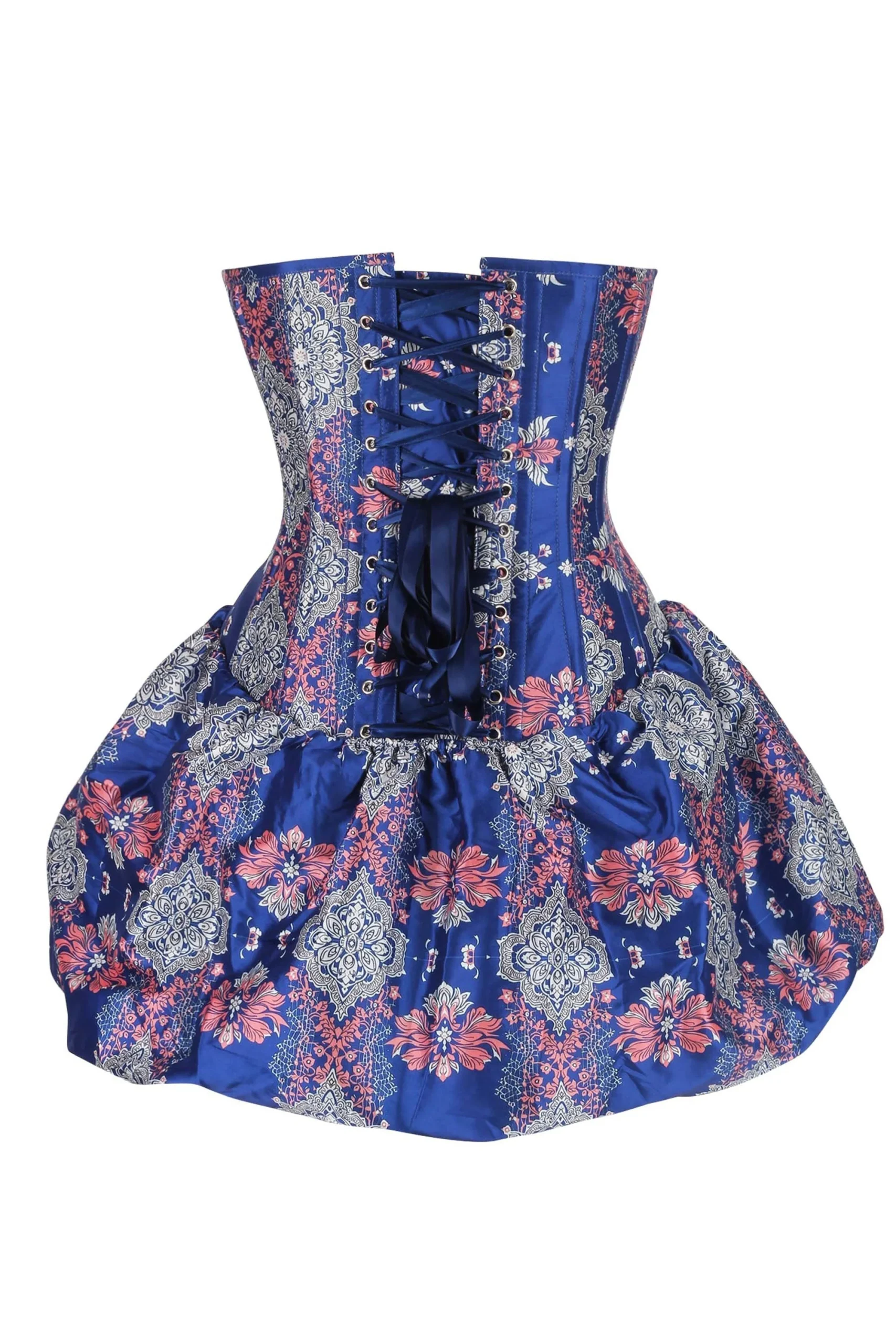 Royal Sapphire Corset Dress with Pink Floral Accents – Image 2