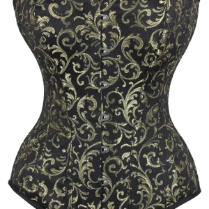 Long Gold Brocade Pattern Corset With Hip Gores