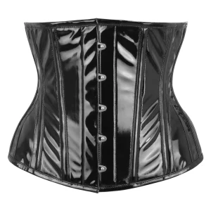 Black PVC Classic Underbust Waist Trainer With Hip Gores