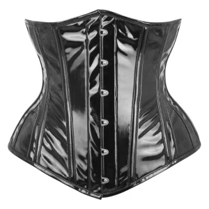 Long Black PVC Underbust Waist Taming Corset